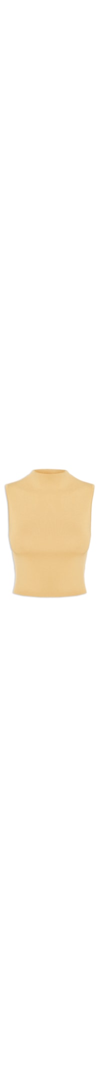 Blusa Feminina Básica De Tricot Cropped Gola Alta - Bege