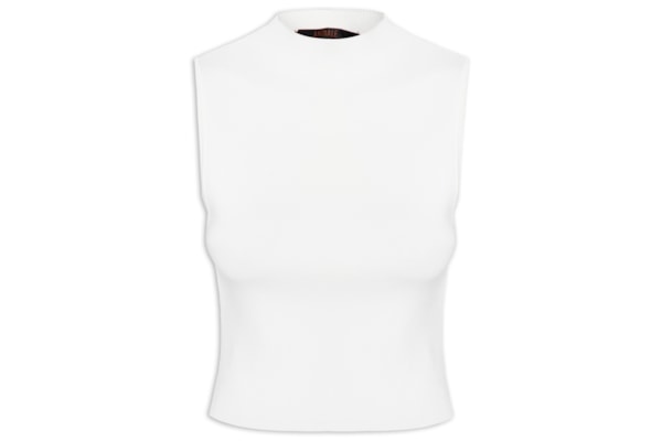 Blusa Feminina Básica De Tricot Cropped Gola Alta - Branco