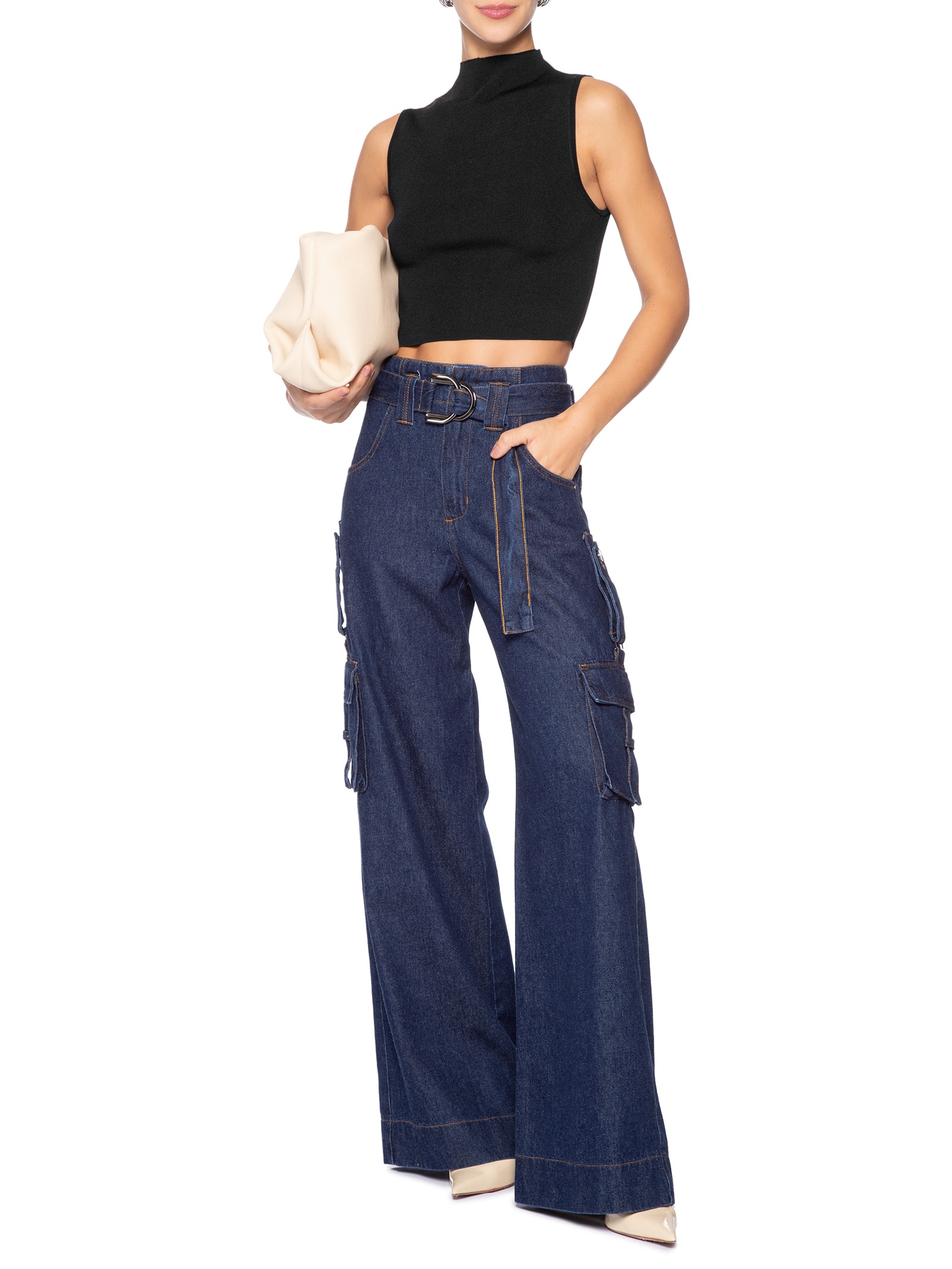 Blusa Feminina Básica De Tricot Cropped Gola Alta Preto Animale