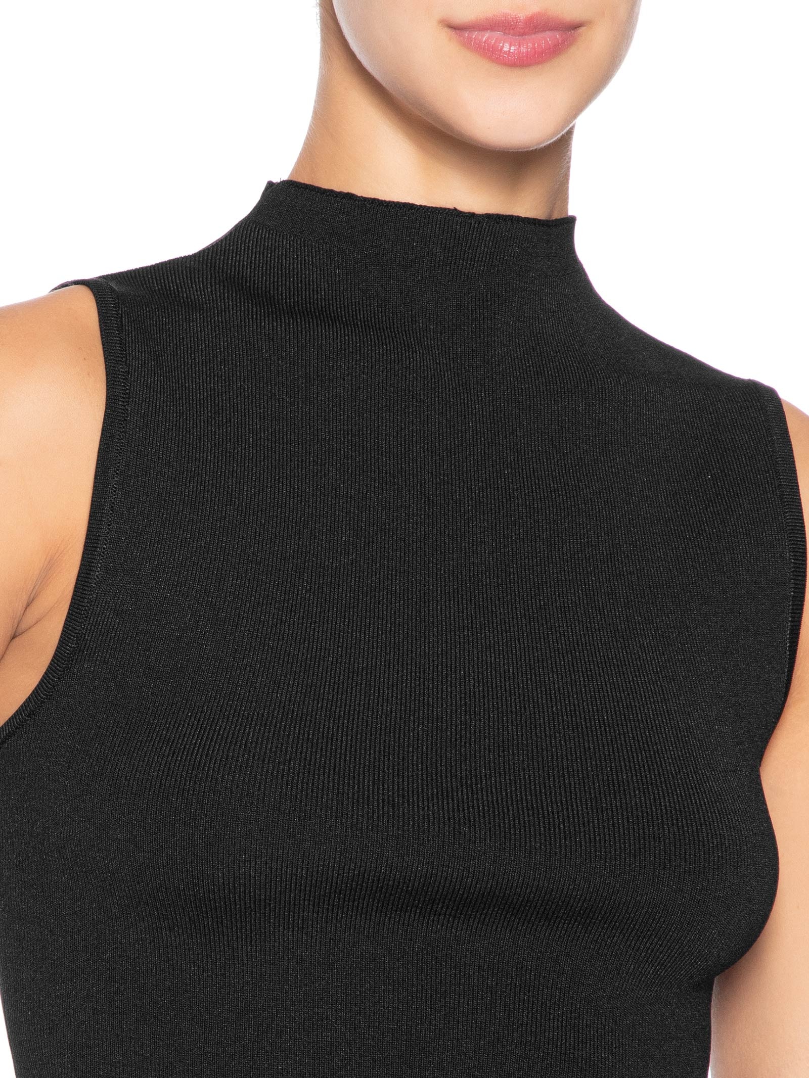 Blusa Feminina Básica De Tricot Cropped Gola Alta Preto Animale