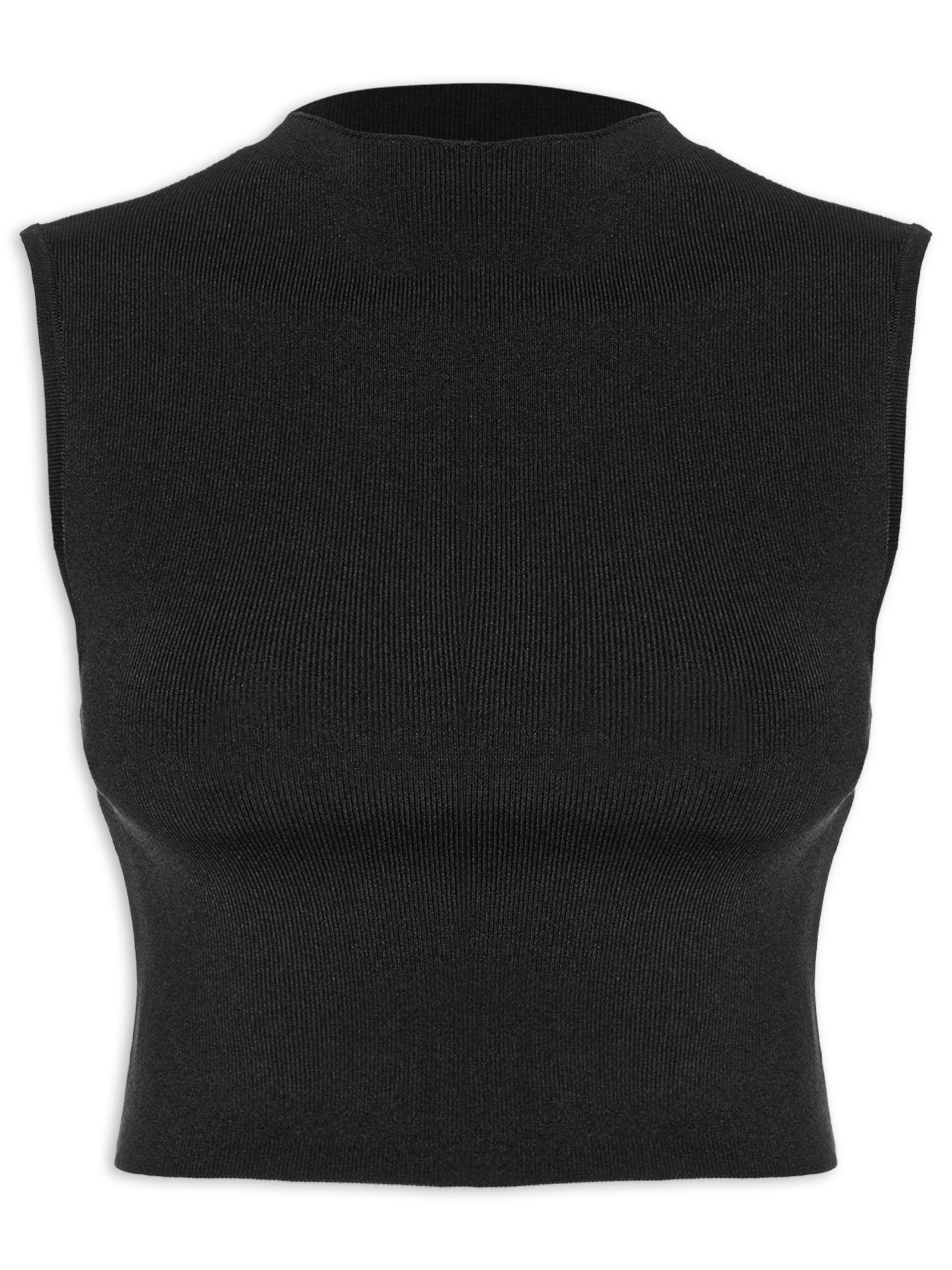 Blusa Feminina Básica De Tricot Cropped Gola Alta Preto Animale