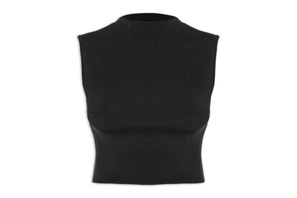 Blusa Feminina Básica De Tricot Cropped Gola Alta - Preto