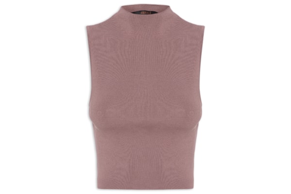Blusa Feminina Básica De Tricot Cropped Gola Alta - Rosa