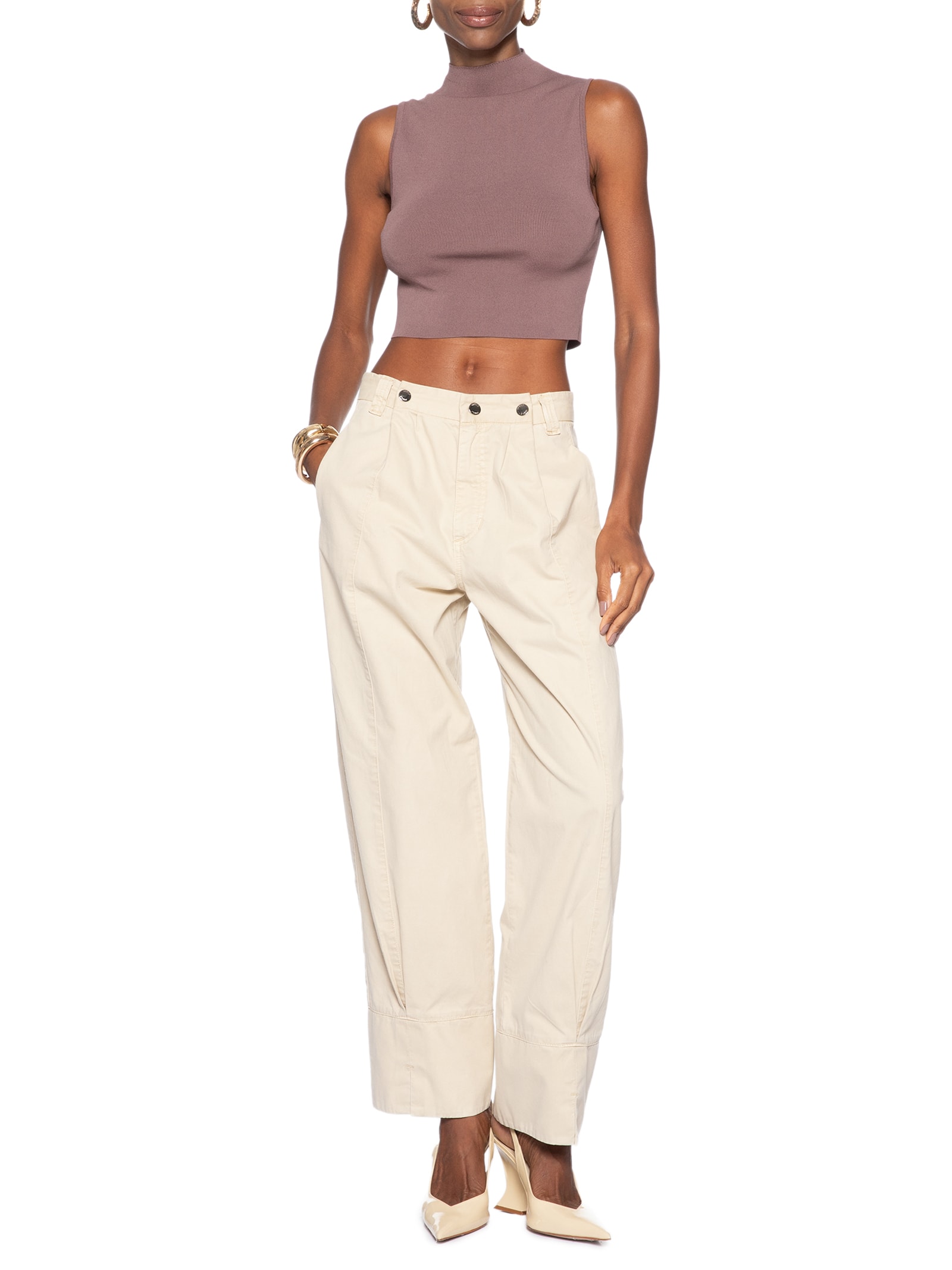 Blusa Feminina Básica De Tricot Cropped Gola Alta Rosa Animale