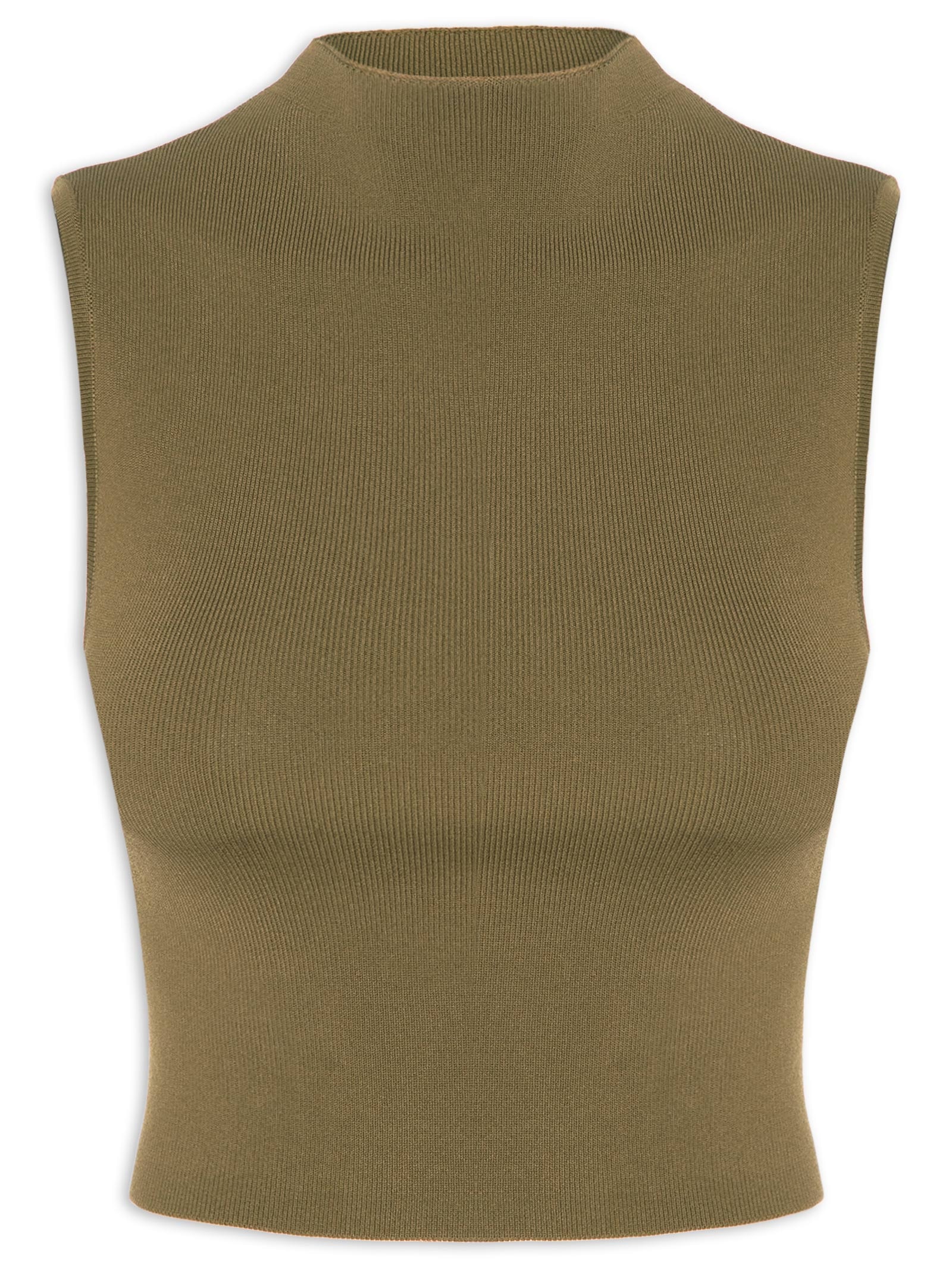 Blusa Feminina Básica De Tricot Cropped Gola Alta Verde Animale