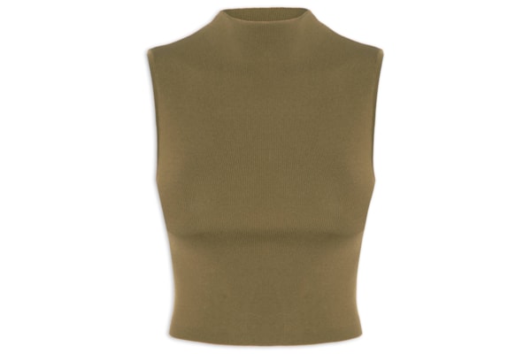 Blusa Feminina Básica De Tricot Cropped Gola Alta - Verde