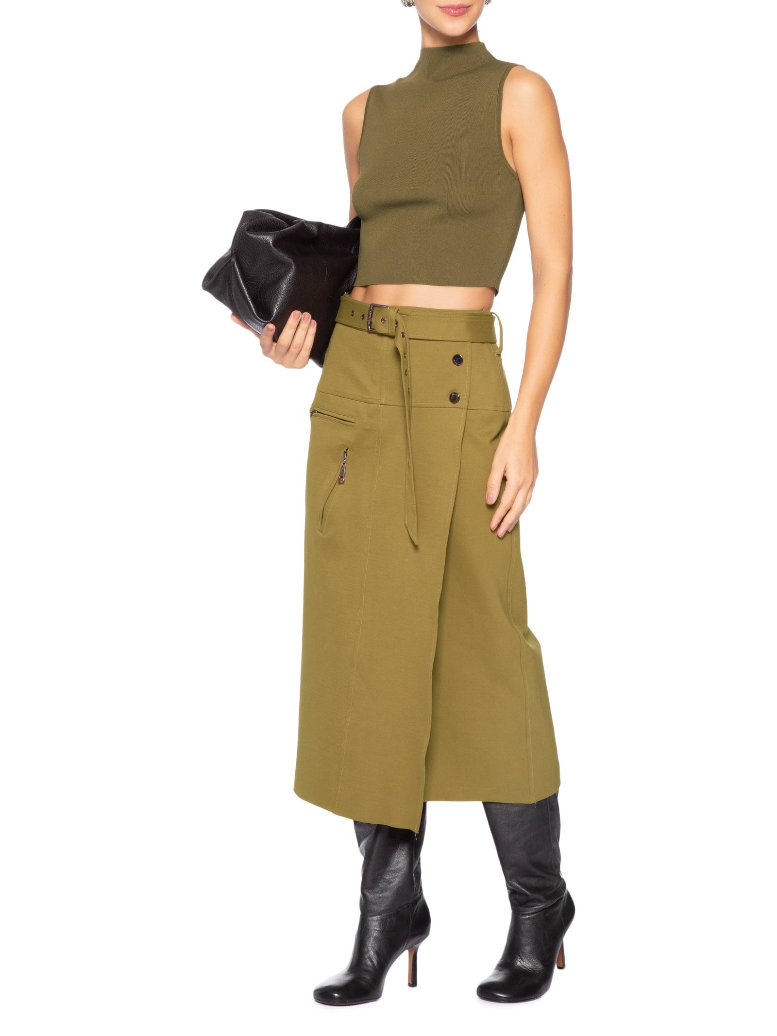 Blusa Feminina Básica De Tricot Cropped Gola Alta Verde Animale
