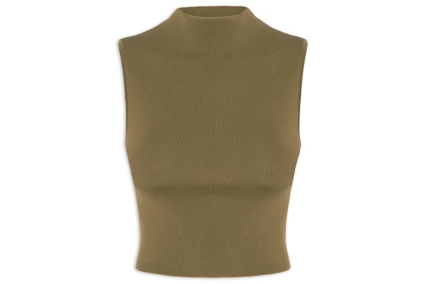Blusa Feminina Básica De Tricot Cropped Gola Alta - Verde
