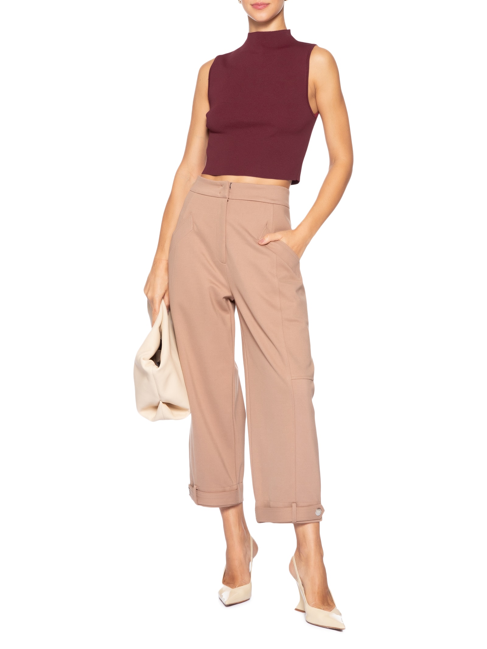 Blusa Feminina Básica De Tricot Cropped Gola Alta Vermelho Animale