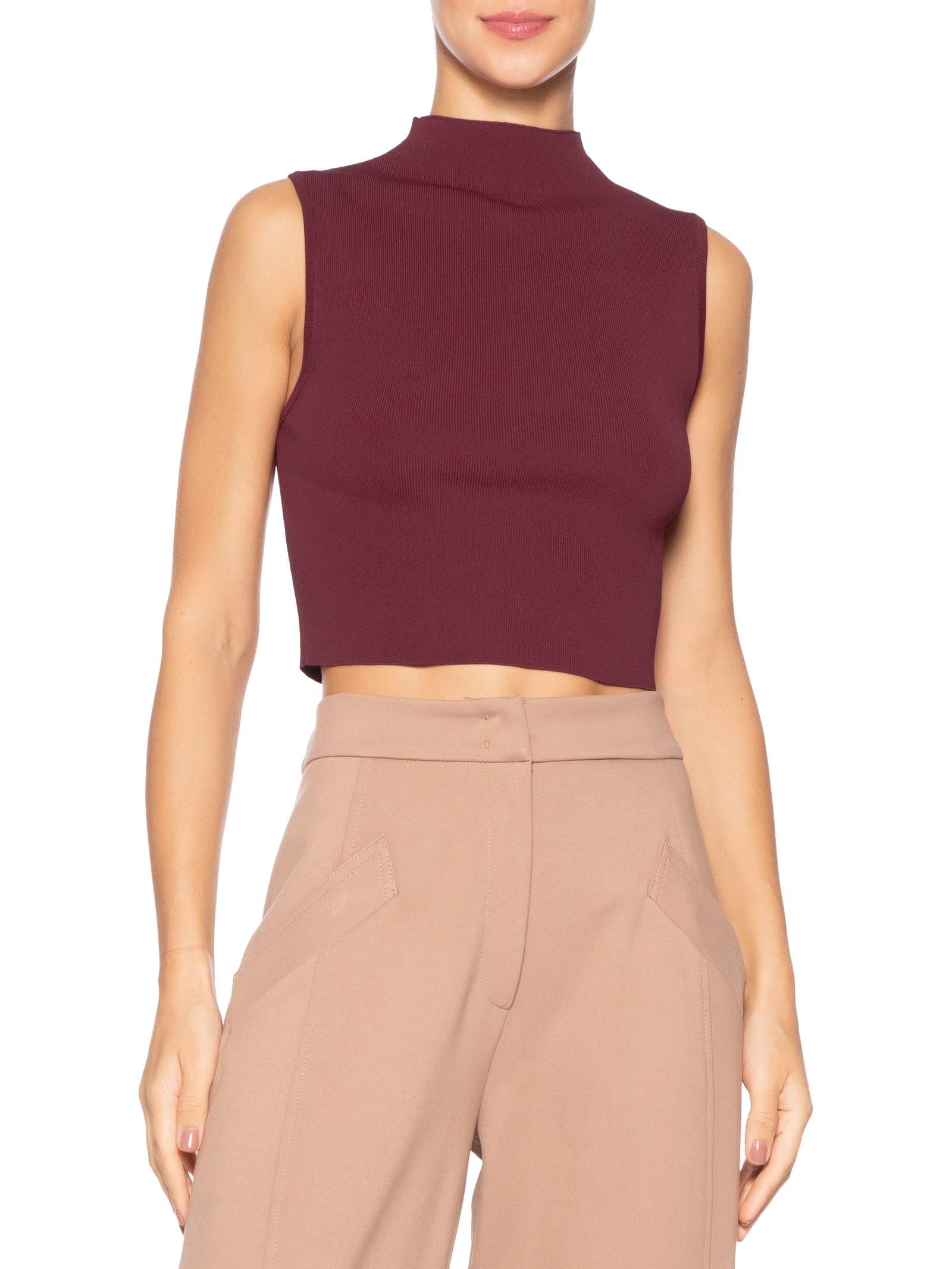 Blusa Feminina Básica De Tricot Cropped Gola Alta Vermelho Animale