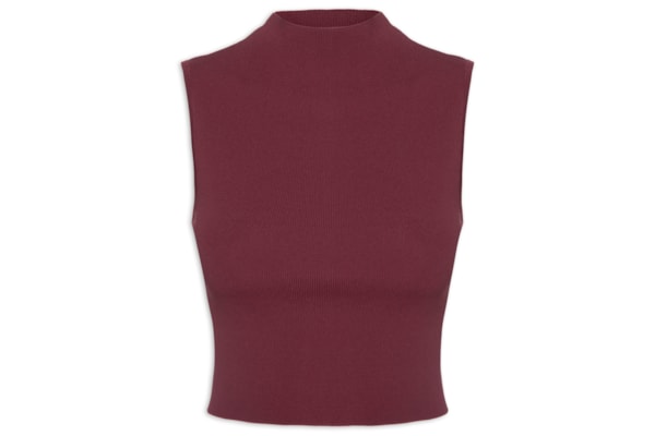 Blusa Feminina Básica De Tricot Cropped Gola Alta - Vermelho
