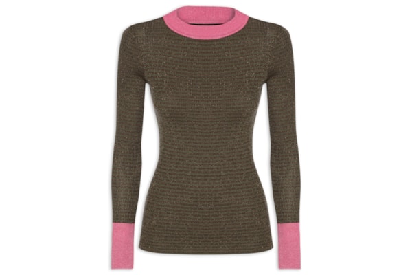 Blusa Feminina Básica De Tricot Listras Com Lurex - Verde