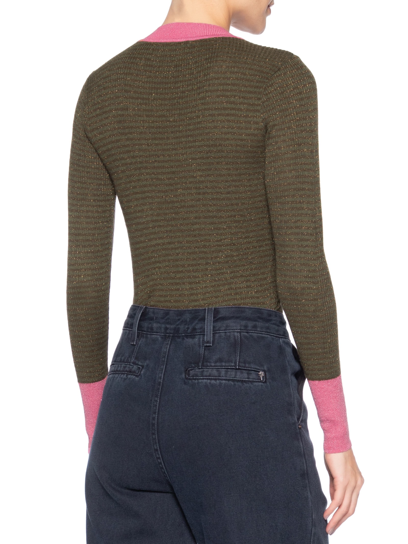 Blusa Feminina Básica De Tricot Listras Com Lurex Verde Animale