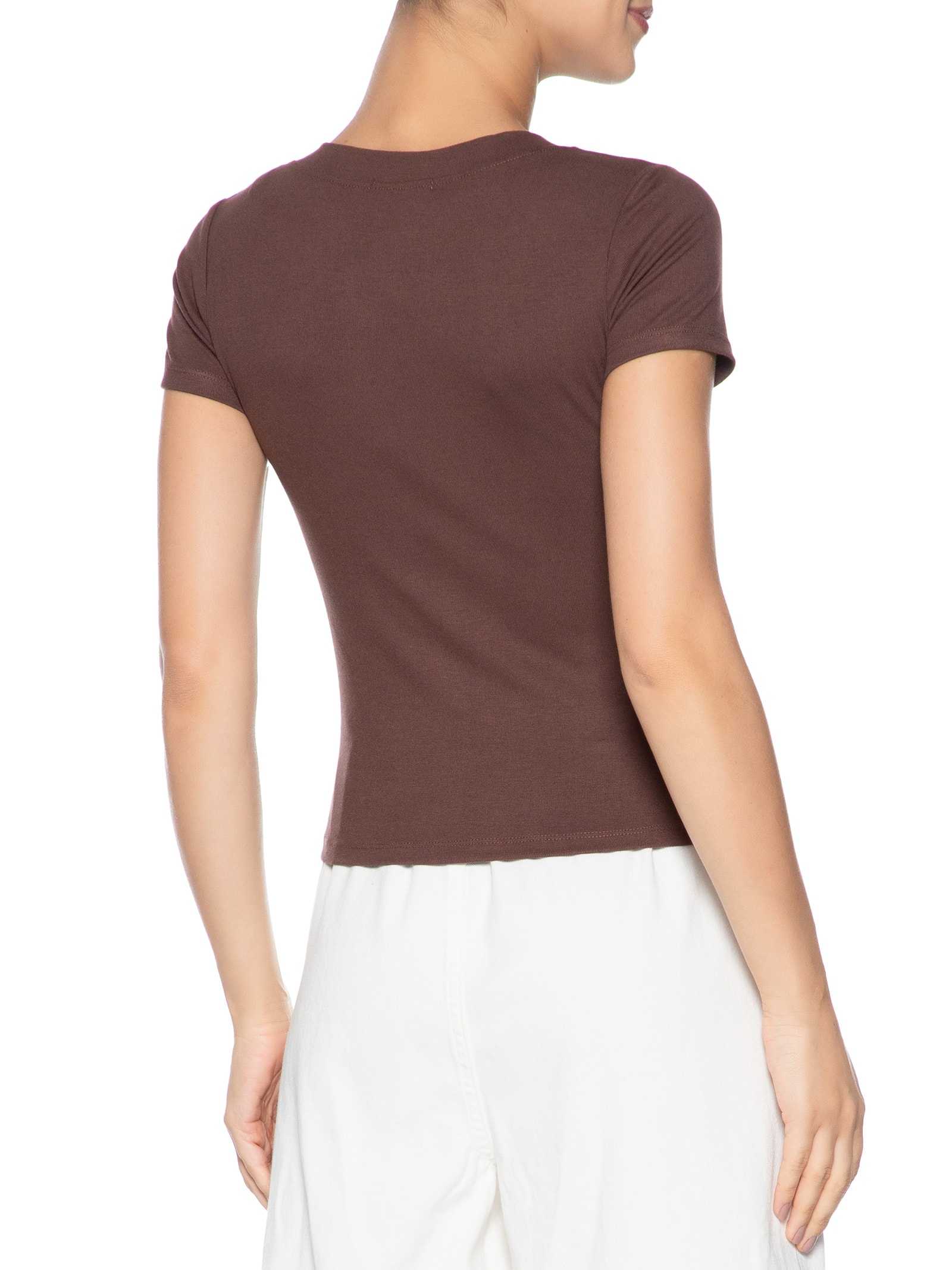 Blusa Feminina Básica Decote V Marrom Basiq
