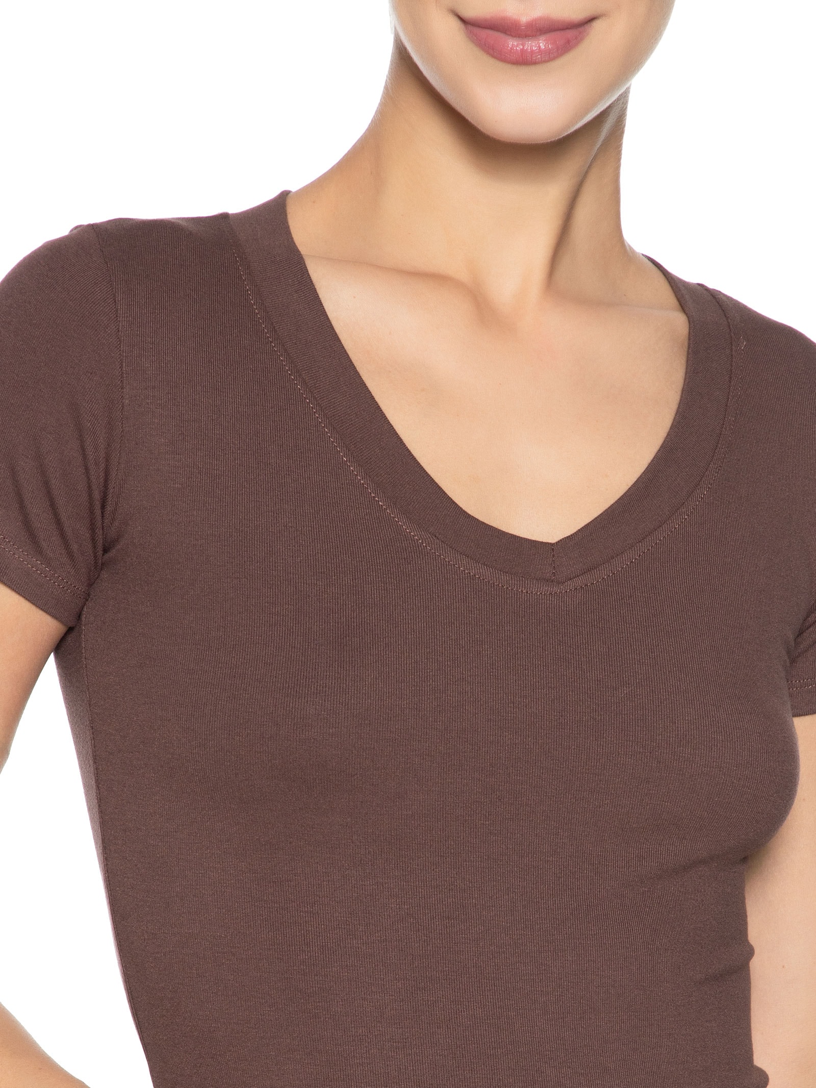 Blusa Feminina Básica Decote V Marrom Basiq