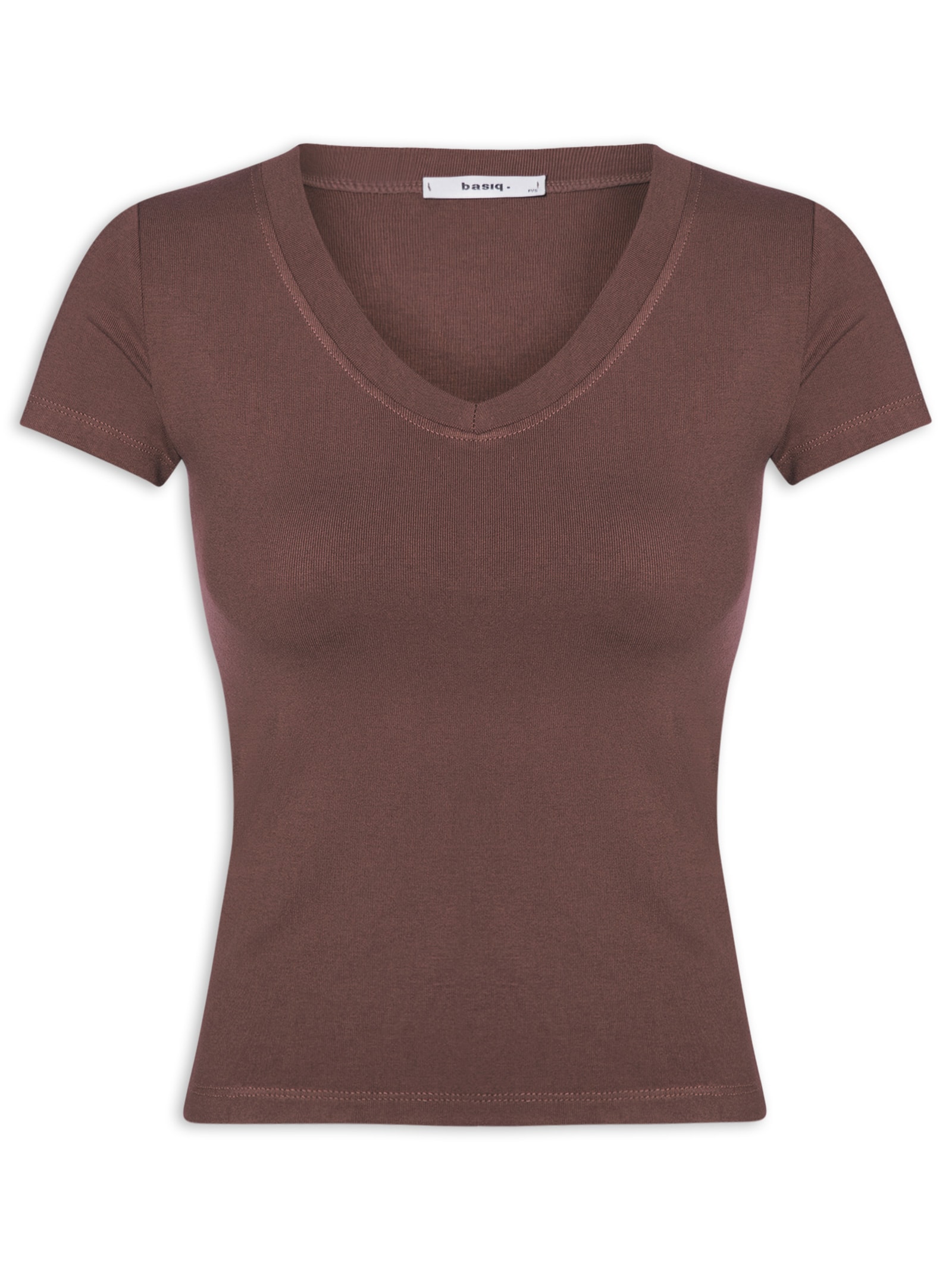 Blusa Feminina Básica Decote V Marrom Basiq