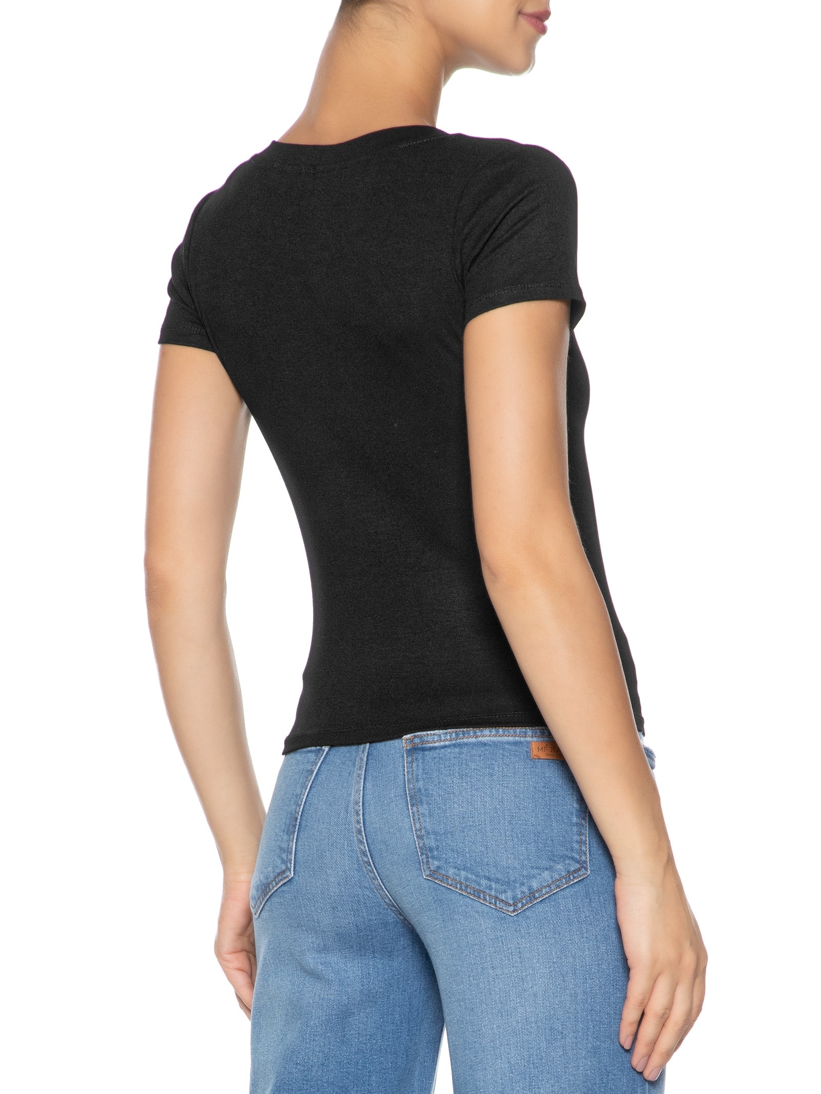 Blusa Feminina Básica Decote V Preto Basiq