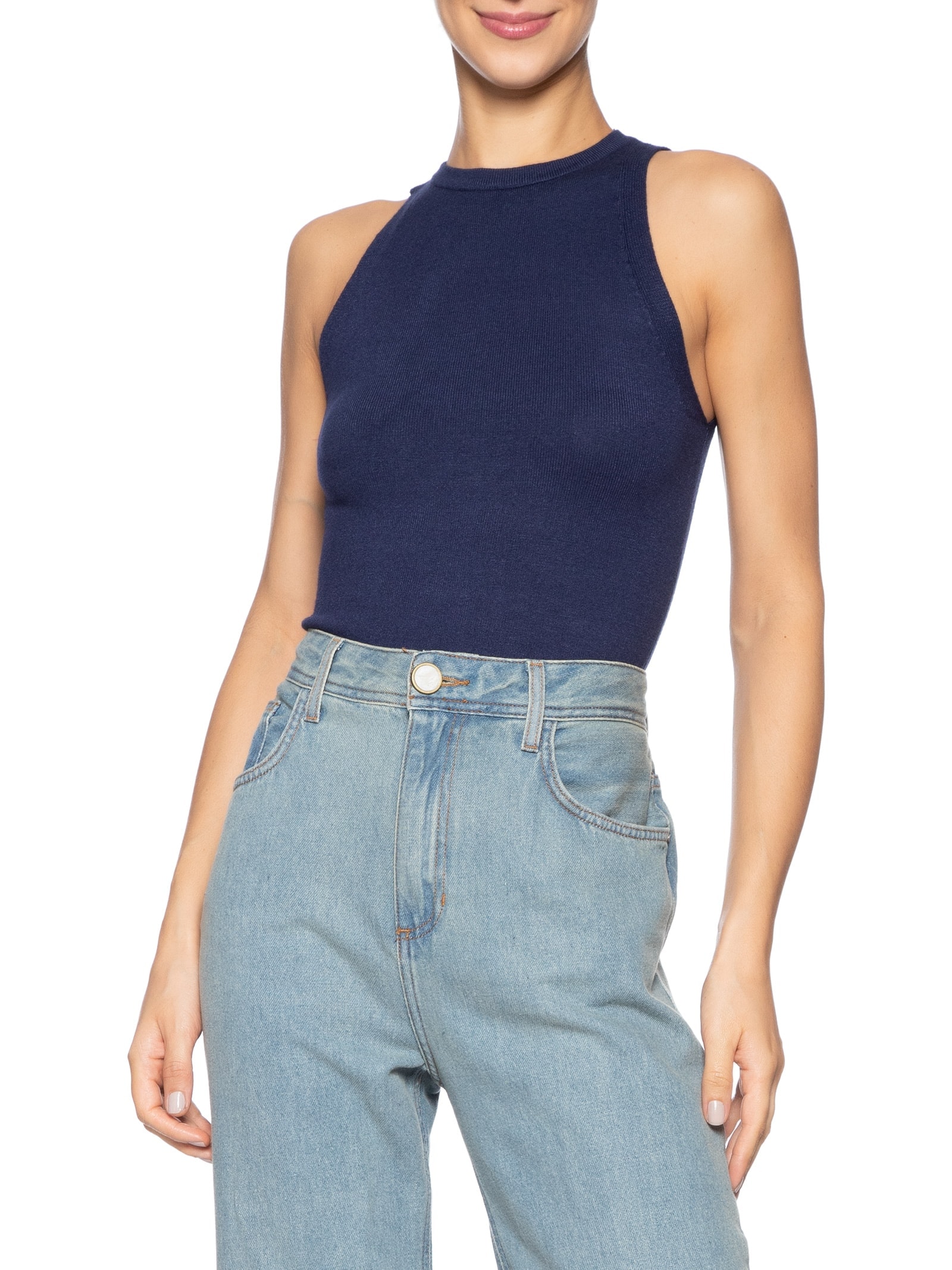 Blusa Feminina Básica Em Tricot Azul '2Essential