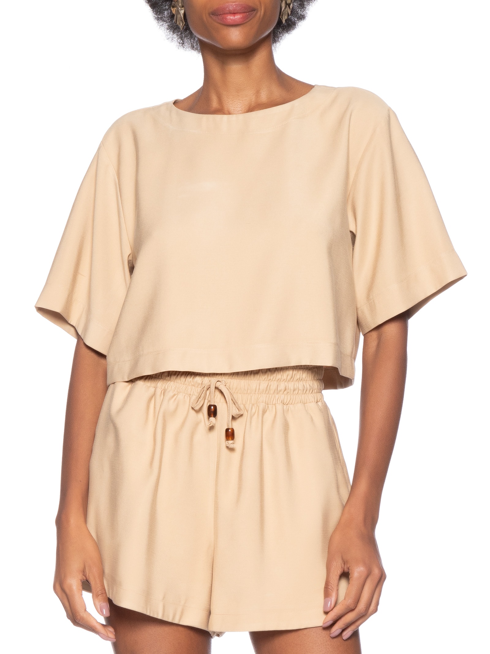 Blusa Feminina Básica Manga Curta Marrom Lança Perfume