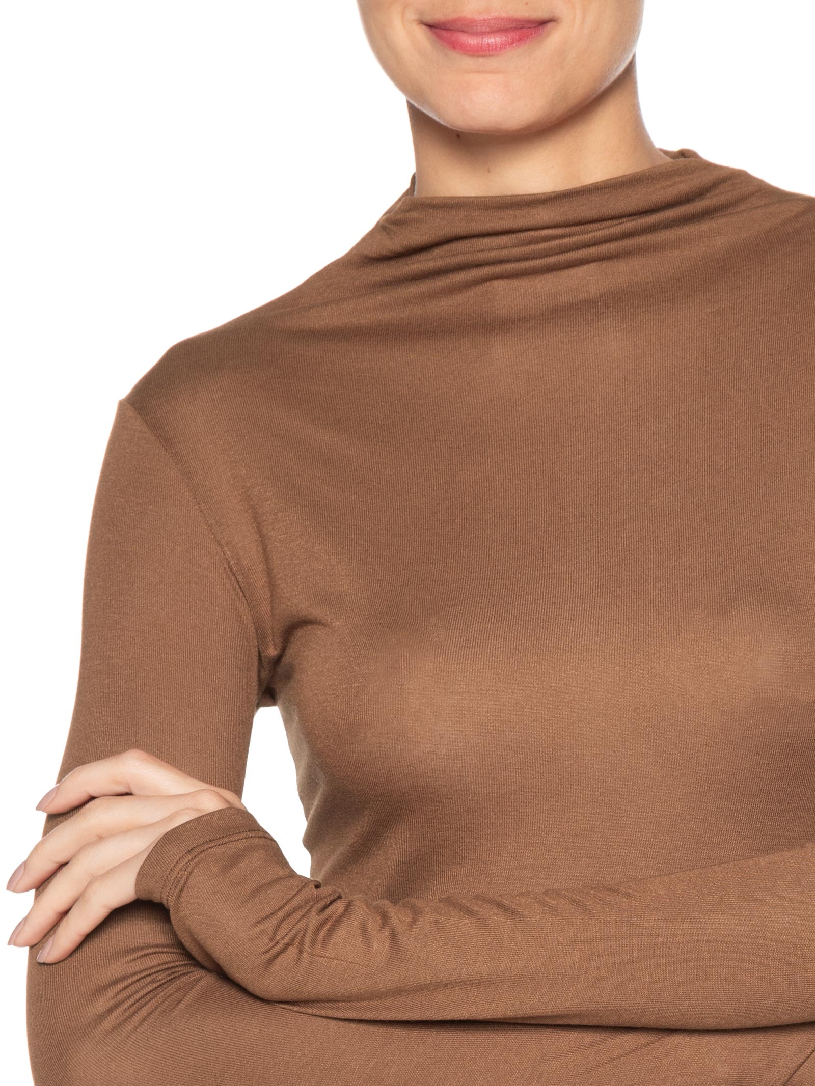 Blusa Feminina Básica Manga Longa Marrom Farm