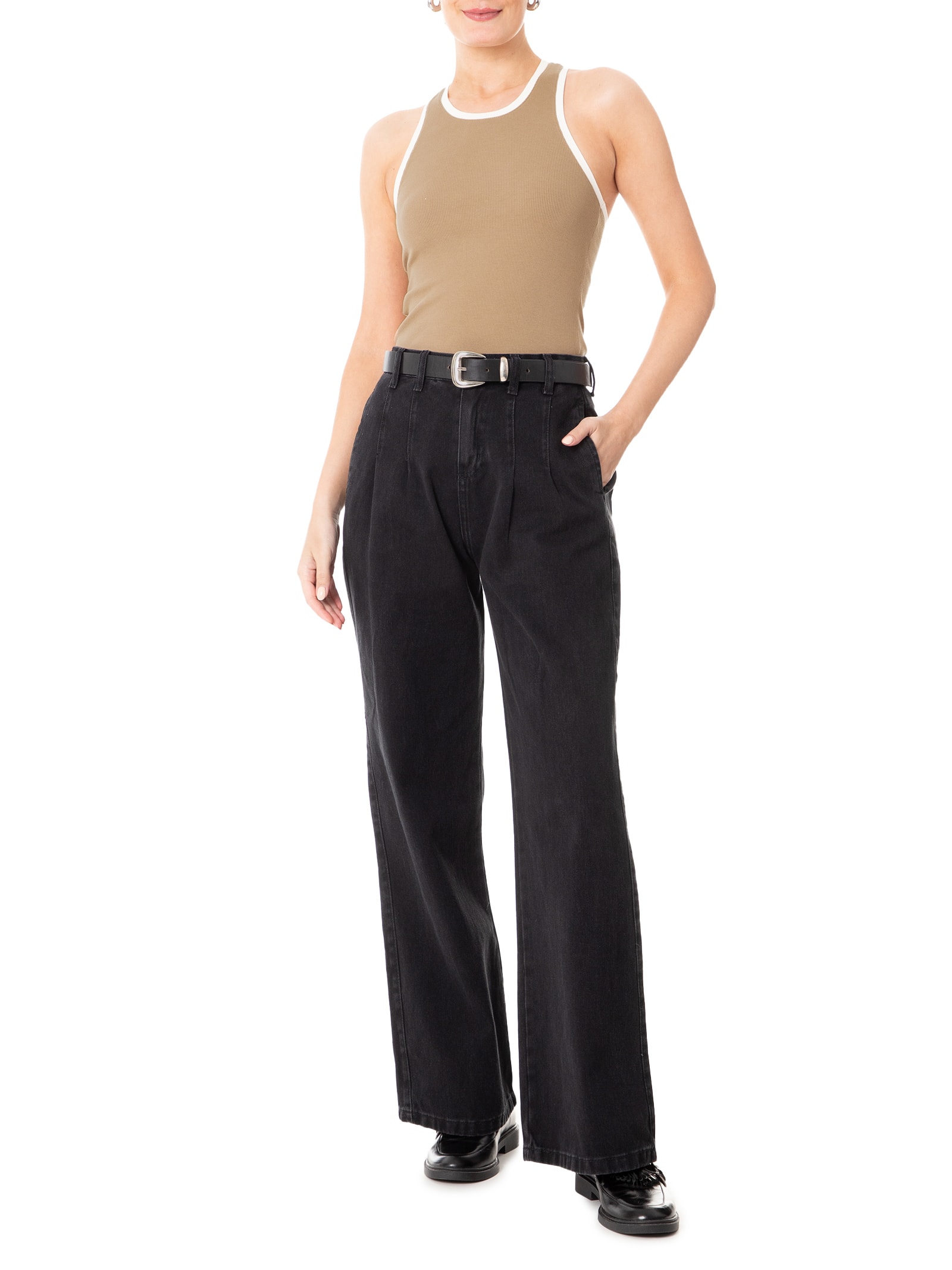 Blusa Feminina Básica Sem Manga Marrom Basiq