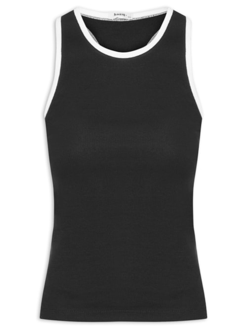 Blusa Feminina Básica Sem Manga – Preto