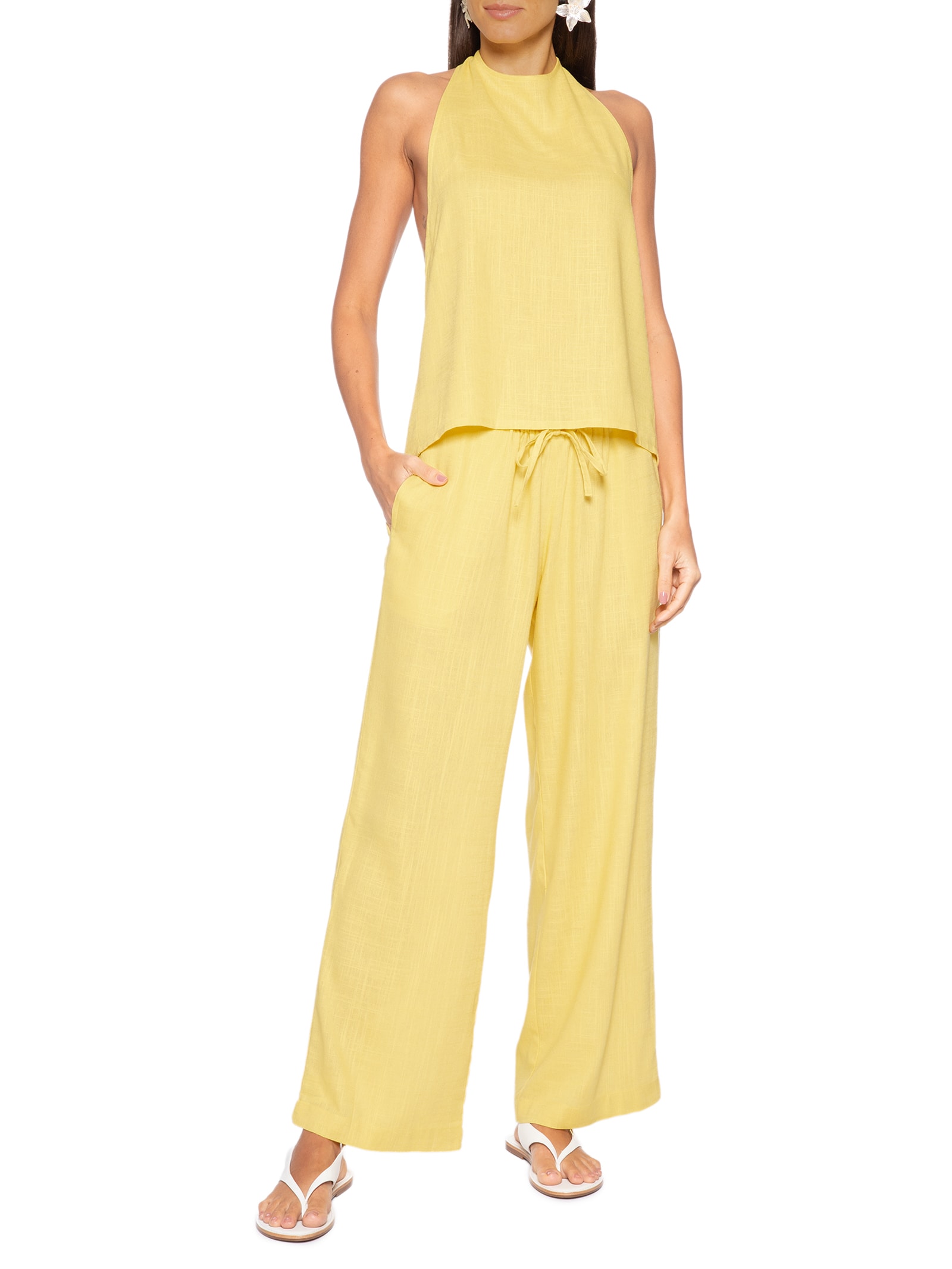 Blusa Feminina Bianca Porto Amarelo Panô