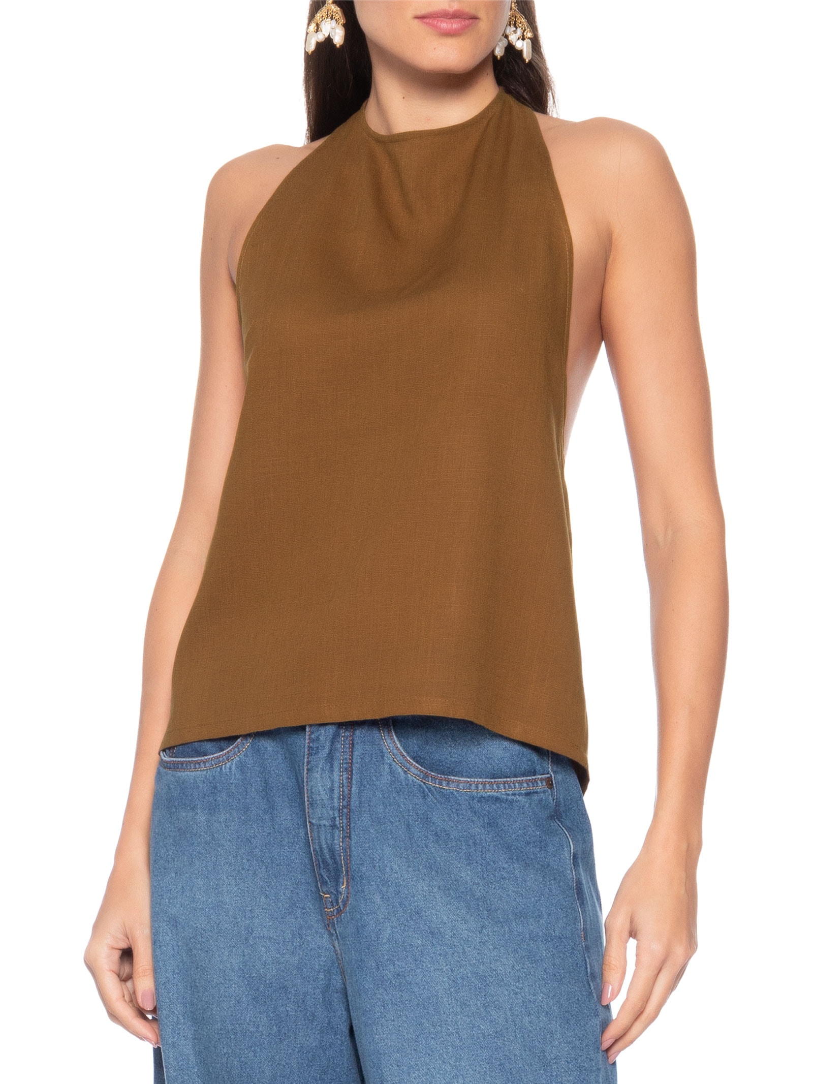 Blusa Feminina Bianca Porto Marrom Panô