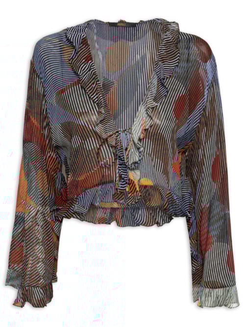 Blusa Feminina Boho Folhagem Isla – Azul