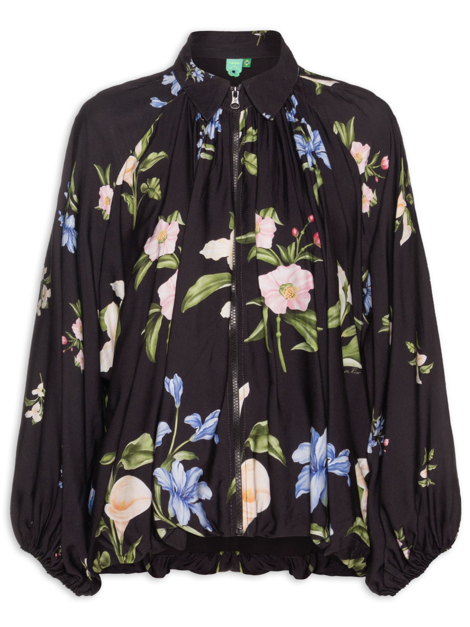 Blusa Feminina Bomber Balonê Água De Flor Preto Farm