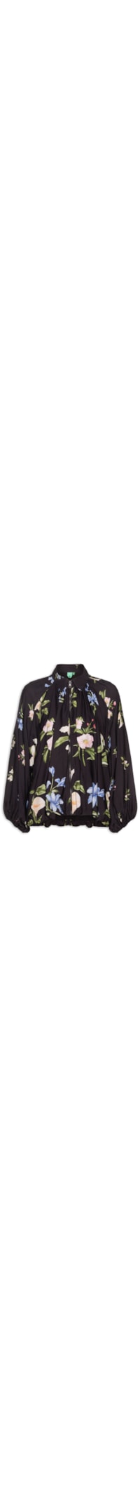 Blusa Feminina Bomber Balonê Água De Flor - Preto