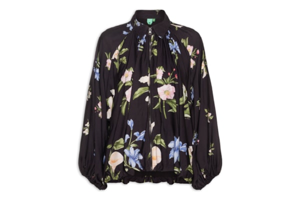 Blusa Feminina Bomber Balonê Água De Flor - Preto
