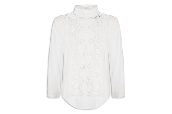 Blusa Feminina Bordada Gola Alta - Branco