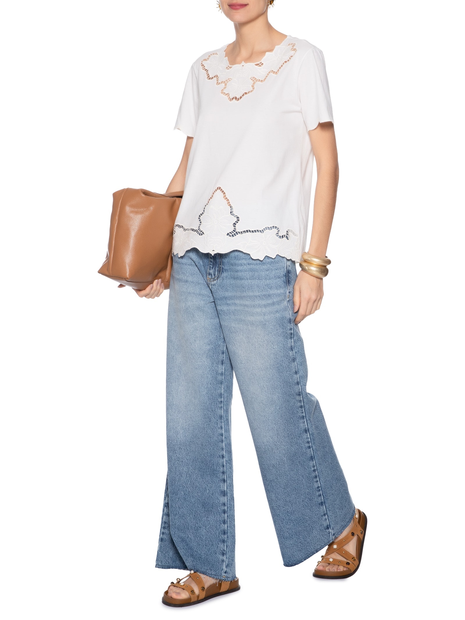 Blusa Feminina Bordado Richilieu Branco Maria Filó