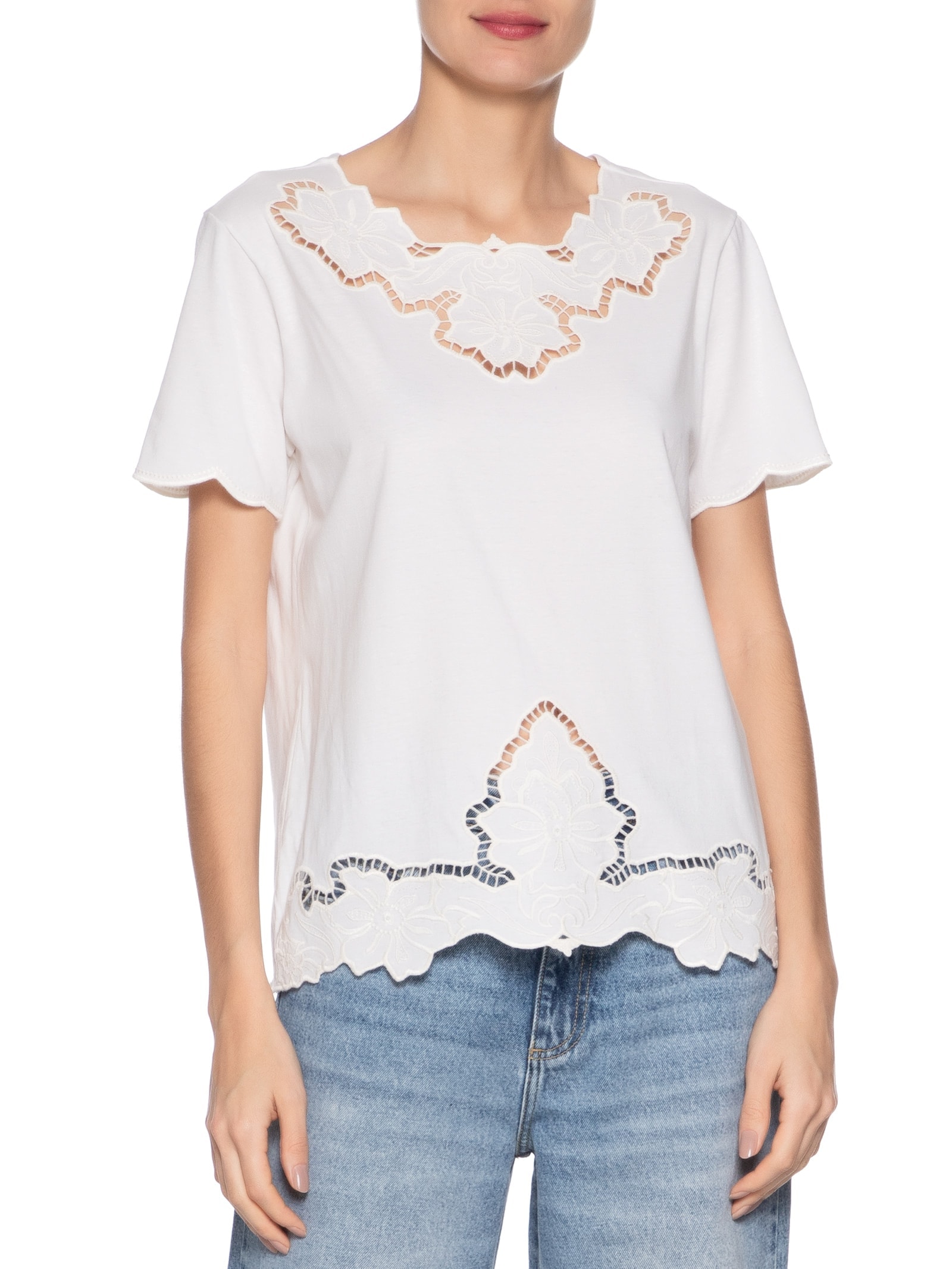 Blusa Feminina Bordado Richilieu Branco Maria Filó