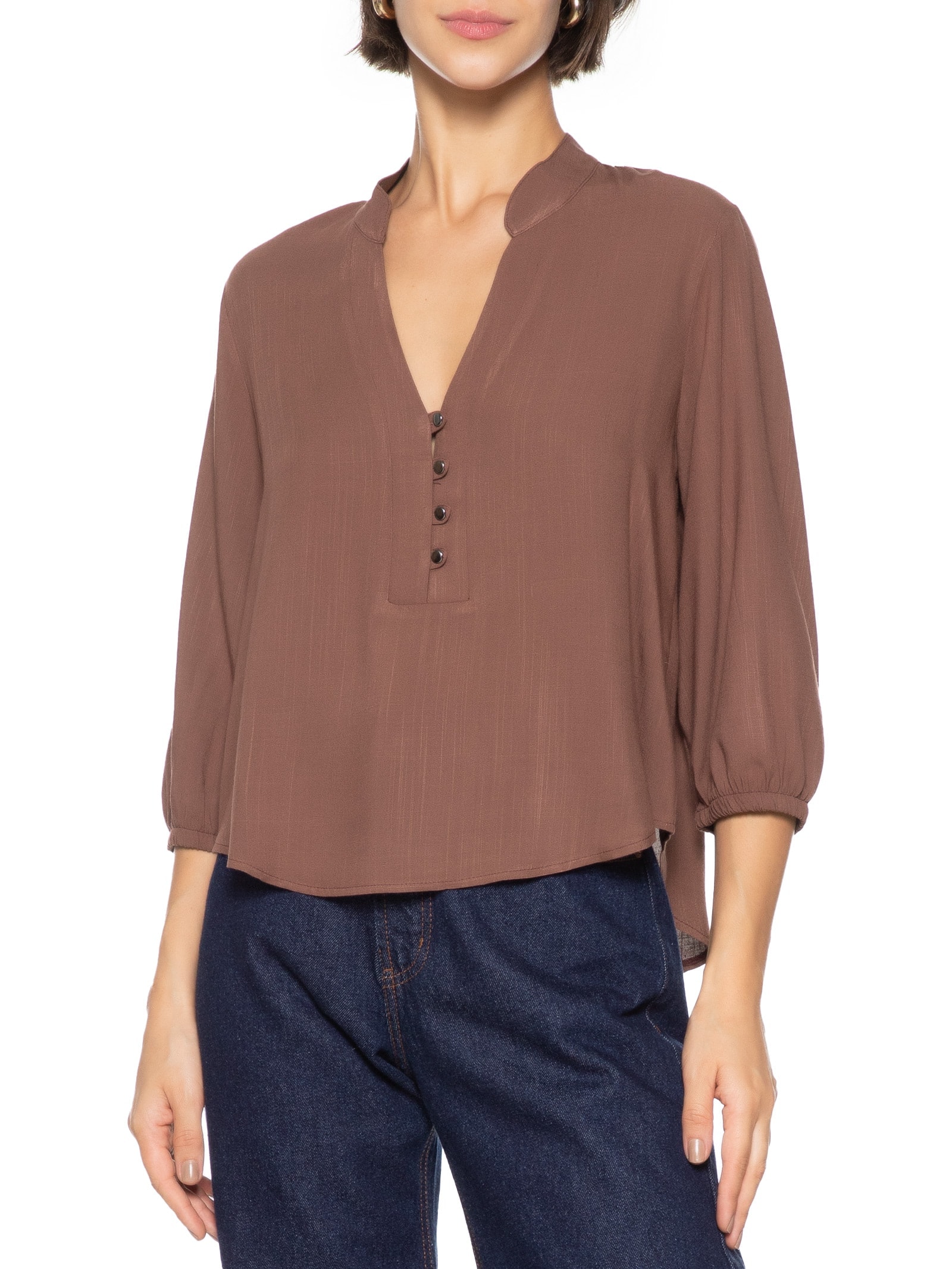 Blusa Feminina Botões Marrom Hering