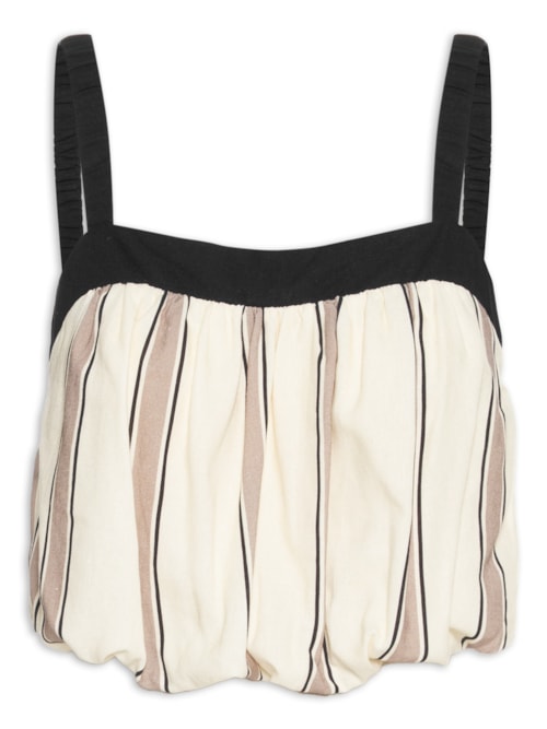 Blusa Feminina Bubble Linho Estampa Parque – Bege