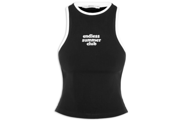 Blusa Feminina Canelada Bordado Summer Club - Preto