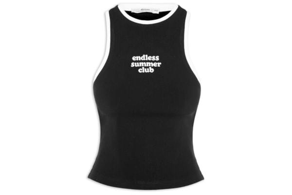 Blusa Feminina Canelada Bordado Summer Club - Preto