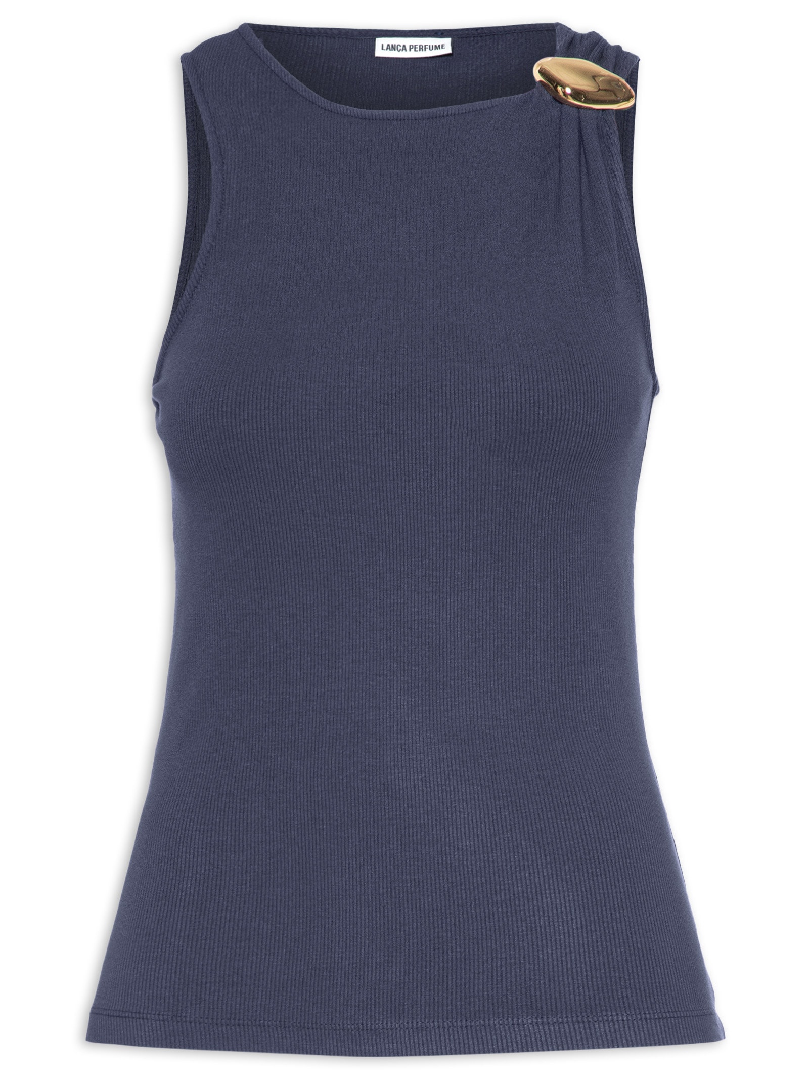Blusa Feminina Canelada Com Metal Azul Lança Perfume