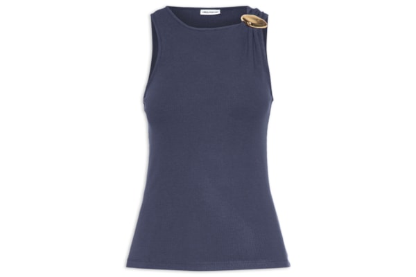 Blusa Feminina Canelada Com Metal - Azul