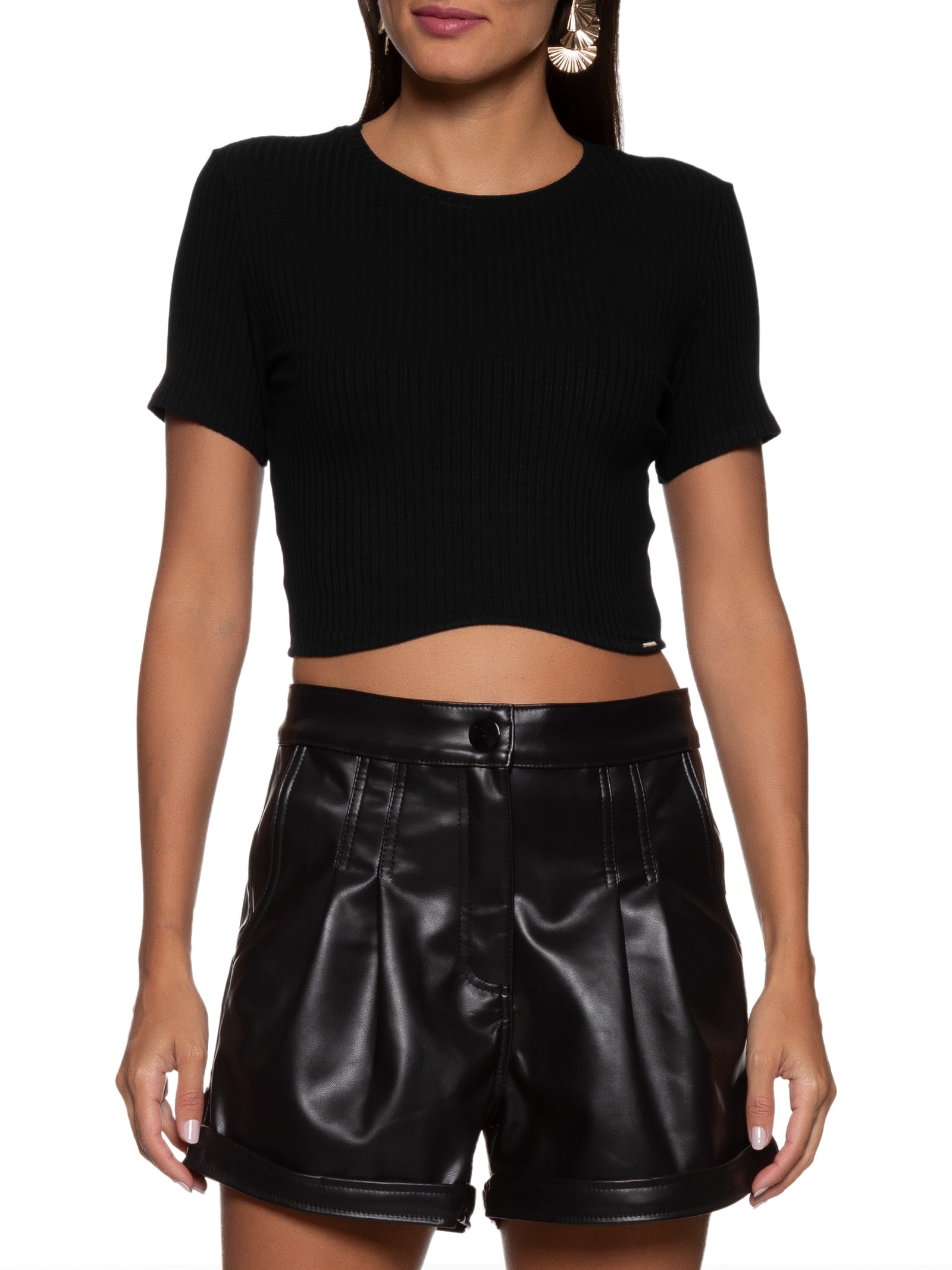 Blusa Feminina Canelada Cropped Preto  My Favorite Things
