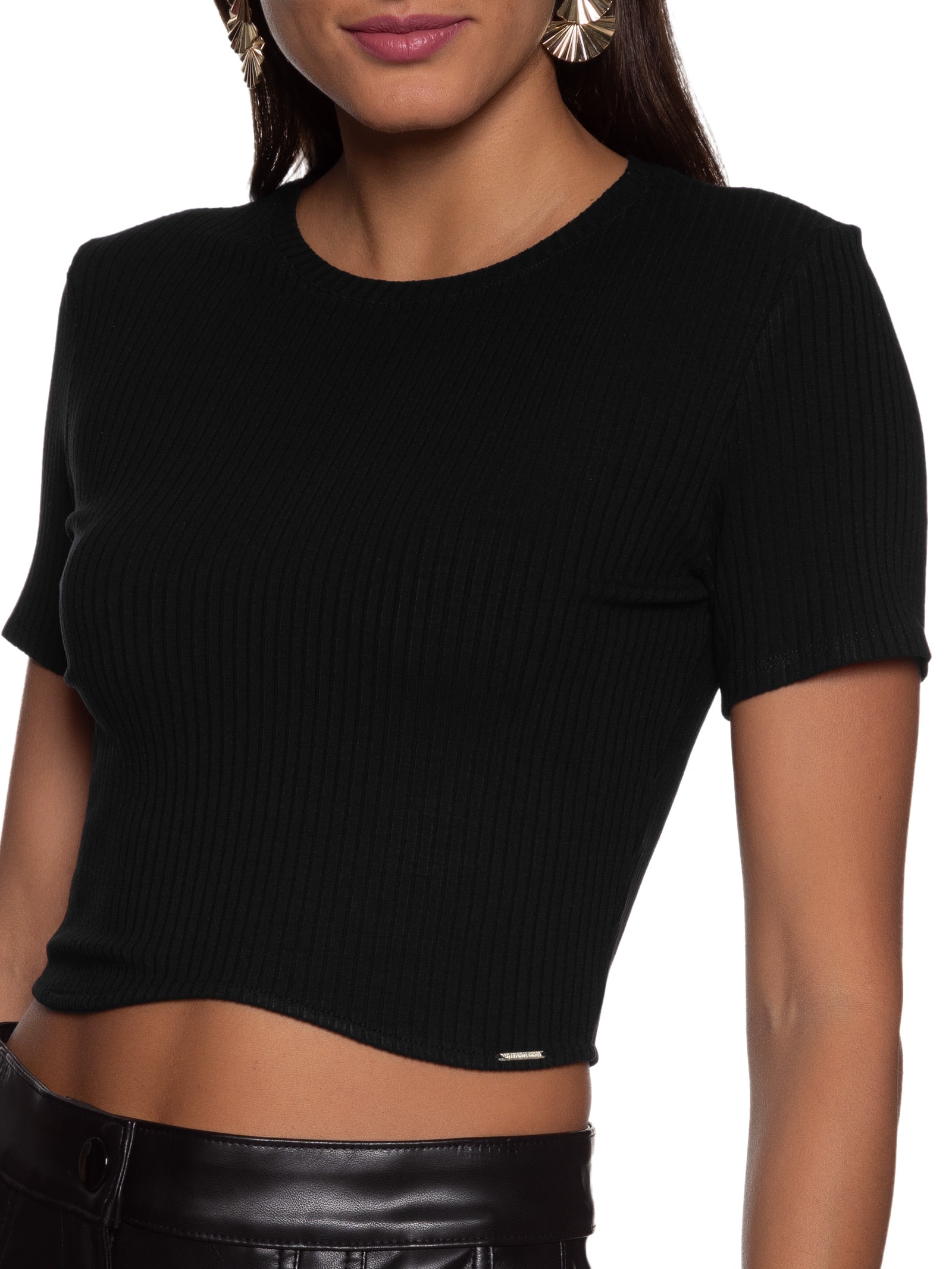 Blusa Feminina Canelada Cropped Preto  My Favorite Things