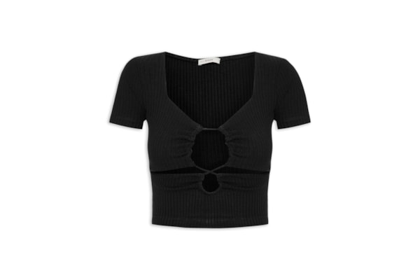 Blusa Feminina Canelada Frente Franzida - Preto