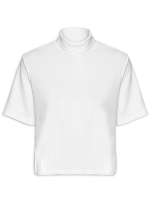 Blusa Feminina Canelada Gola Alta – Branco