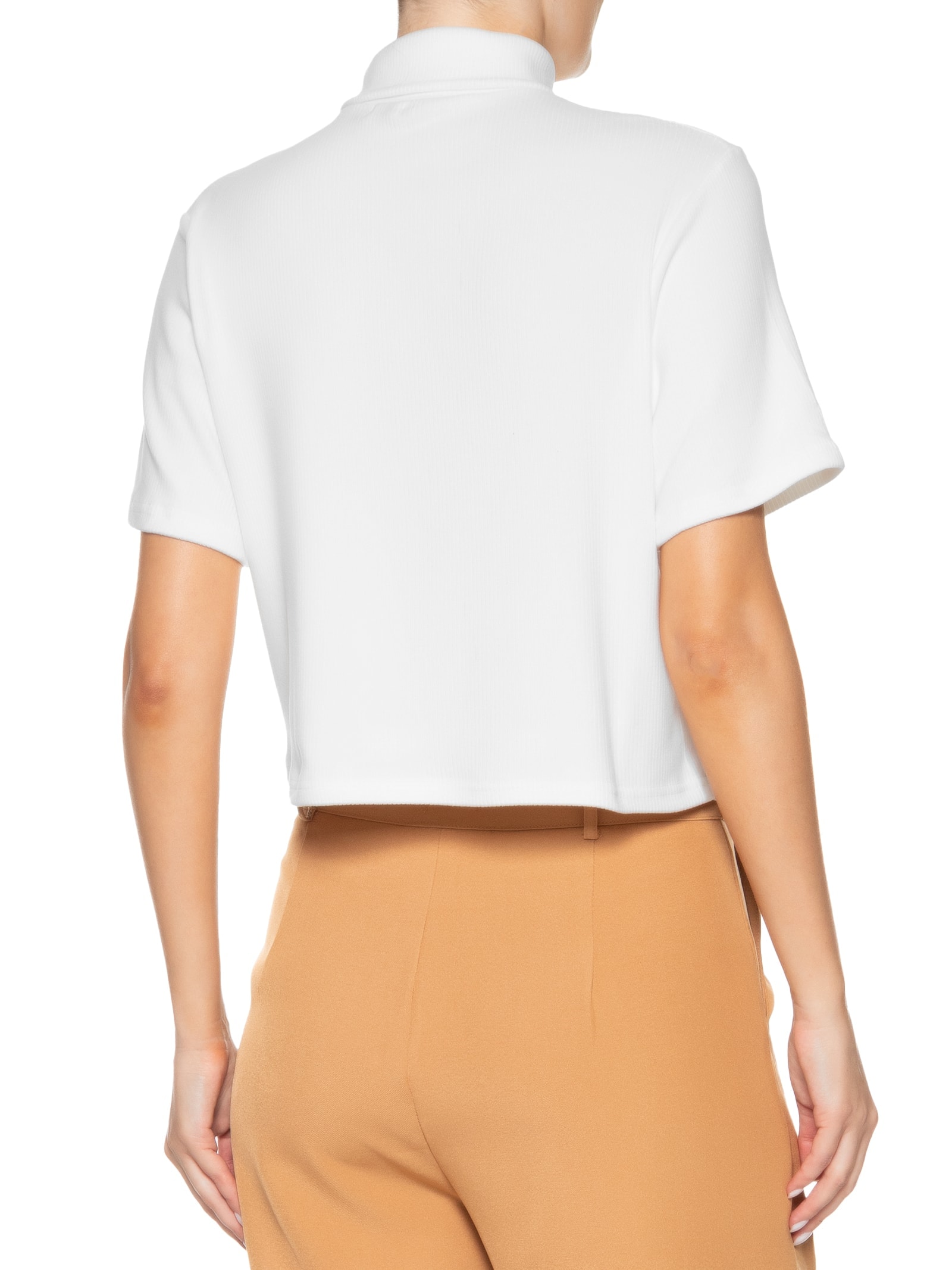 Blusa Feminina Canelada Gola Alta Branco  Basiq