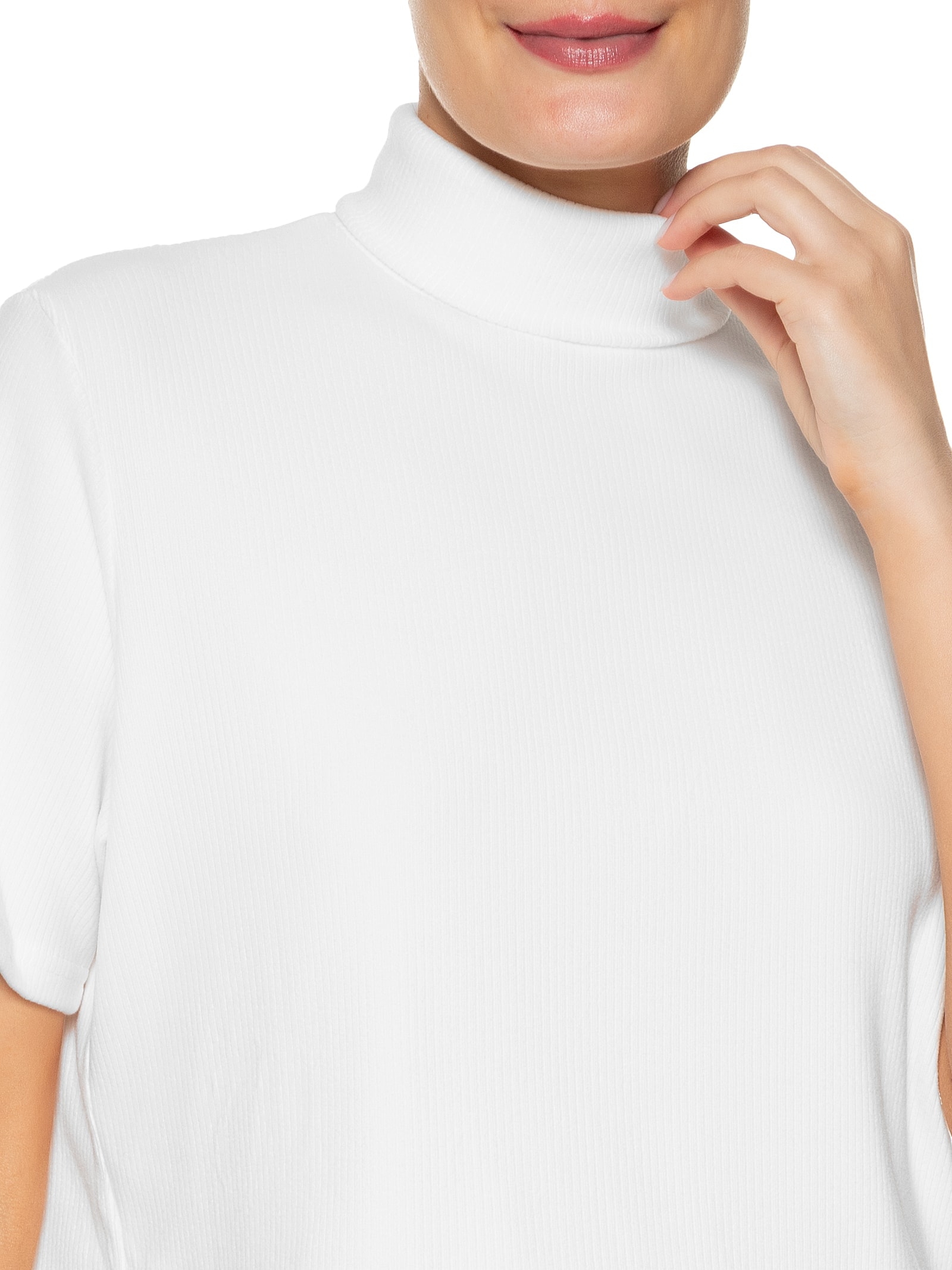 Blusa Feminina Canelada Gola Alta Branco  Basiq