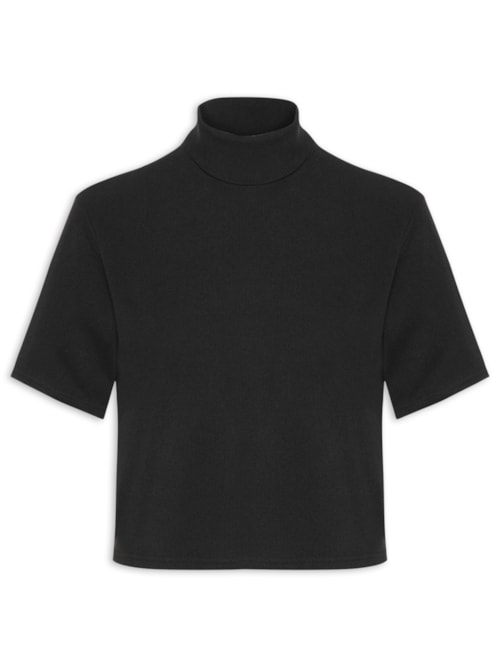 Blusa Feminina Canelada Gola Alta – Preto