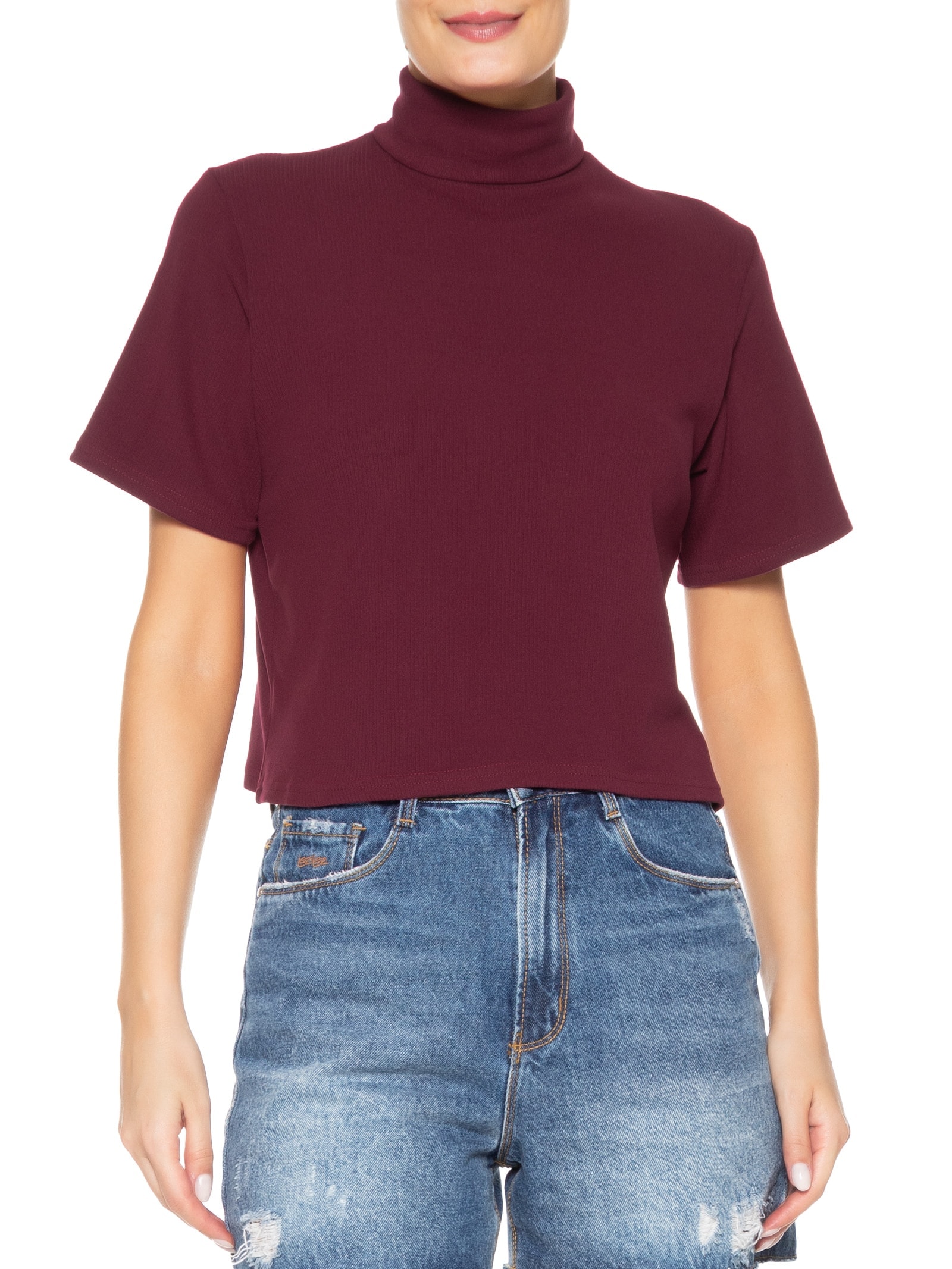 Blusa Feminina Canelada Gola Alta Vinho Basiq