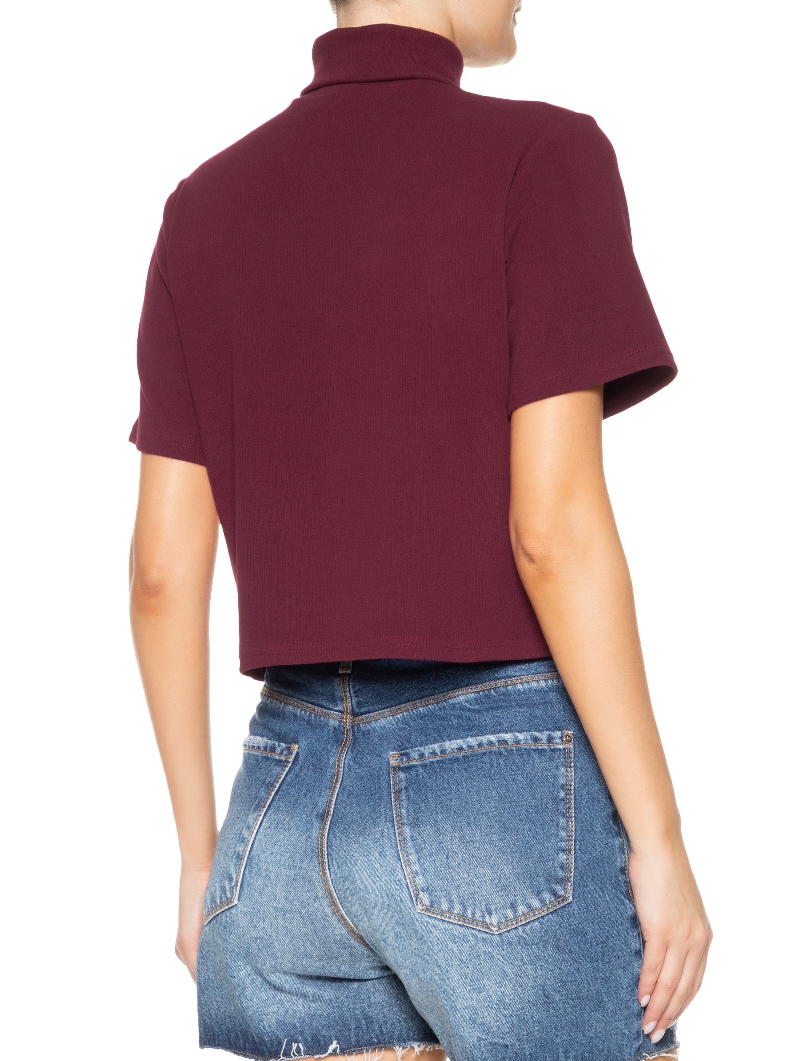 Blusa Feminina Canelada Gola Alta Vinho Basiq